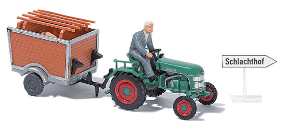 Busch Mini Tractor with Trailer and Pig 40051
