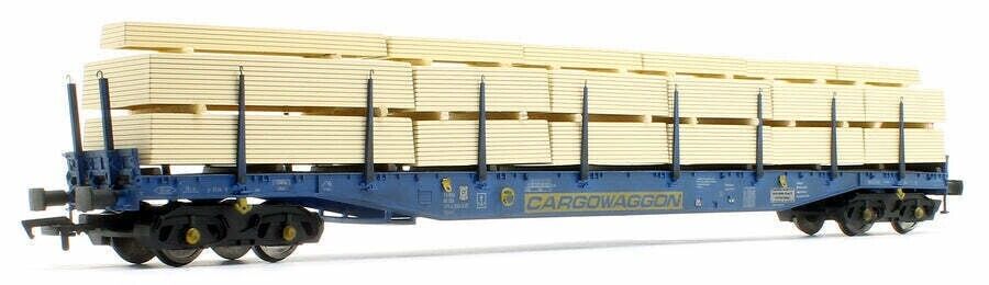 Heljan 5114 Cargowaggon IGA Bogie Flat Blue with Timber Load Weathered
