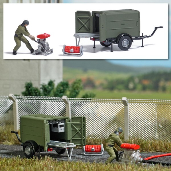 Busch 7964 Ready Made Scene Military Fire Hose Trailer with Pump