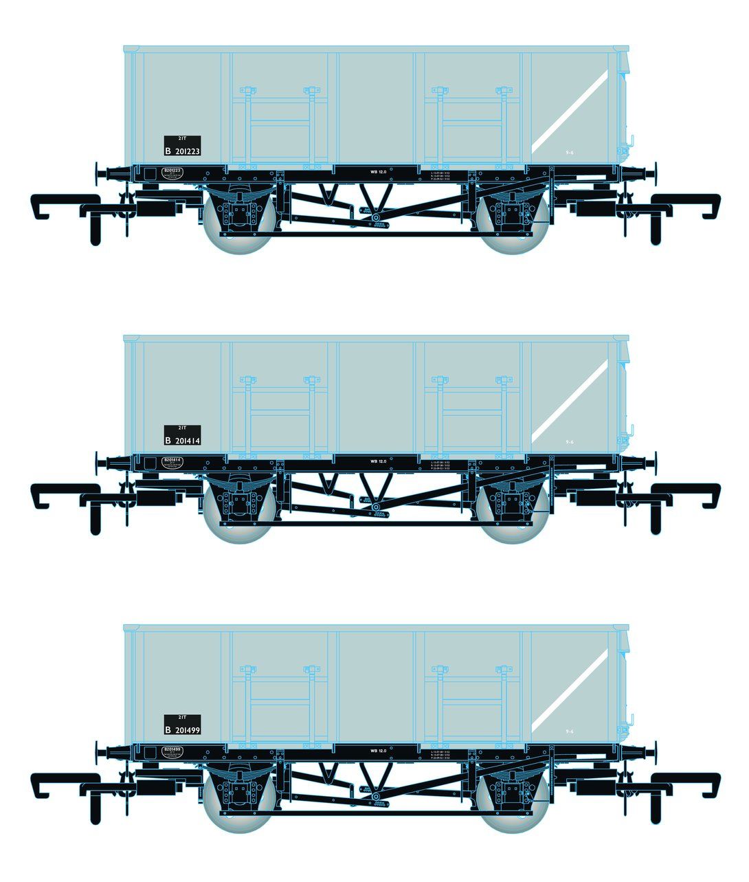 Accurascale ACC1081-MDOB BR 21T COAL21/MDO Mineral Wagon Triple Pack Grey TOPS Pack B